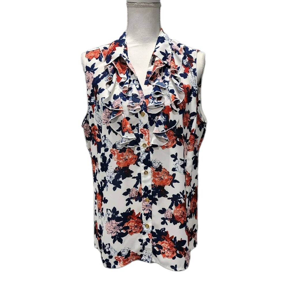 Tahari Women's Floral-Print Button-Front Top Blouse Sizes XL Multicolor